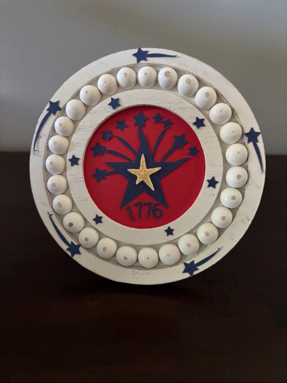 Handcrafted Patriotic 1776 Wooden Star Table Top Decor - Red, White & Blue